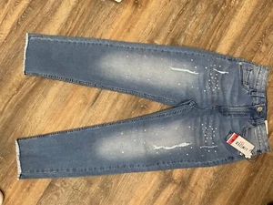 Limited Too Mini Mom Blue Jeans, High Rise, Iridescent Rhinestones, Girls Sz 14 - Picture 1 of 3