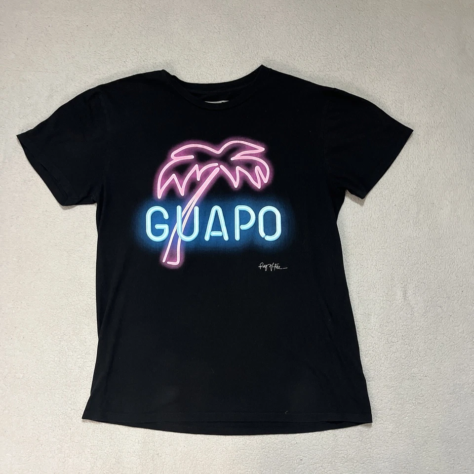 Camiseta para hombre Ring Of Fire Guapo rosa neón azul palmera gráfico negra mediana Foto 1 de 4
