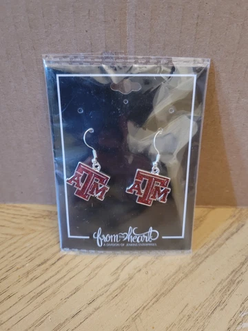 NEW Texas A&M Aggies Game Day Glitter Earrings Jewelry Gift Licensed NCAA Heart Cover