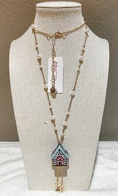 Collar Colgante Casa Pan de Jengibre Bling Campana Jingle Betsey Johnson Nuevo Foto 1 de 4