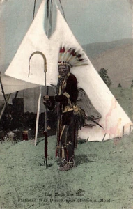 POSTCARD  BIG MEDICINE MAN FLATHEAD WAR DANCE NEAR MISSOULA MNTANA - Picture 1 of 2
