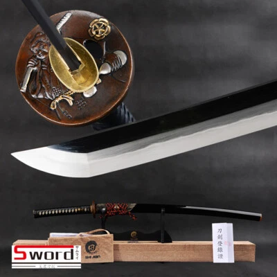 Damascus Folded Steel Japanese Samurai Katana Sword Gold Plated Brass Real Hamon - Image 1 of 4