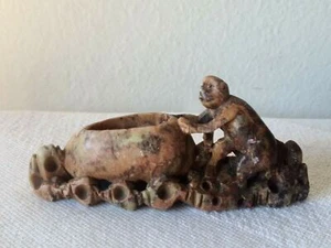 Vintage Artists Chinese Carved Soapstone Monkey Figurine w/ Ink Well 5.5" x 2.5" - Picture 1 of 7