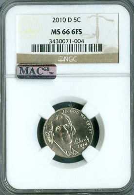 2010 D JEFFERSON NICKEL NGC MS66 6FS PQ BUSINESS STRIKE MAC SPOTLESS . - Image 1 of 4