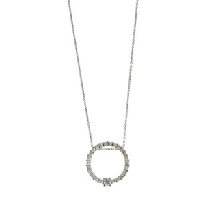 14k White Gold Diamond Circle Pendant Necklace .98 Cts - Picture 1 of 10