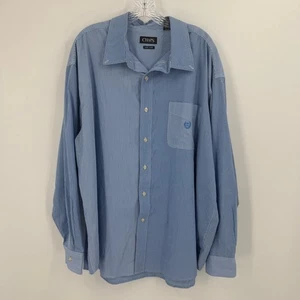 Chaps Easy Care Blue Striped Gingham Button Up Shirt Mens 3XB 3TF Tall - Picture 1 of 6
