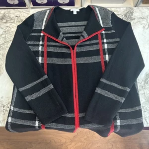 Charter Club cardigan XL open front Knit Plaid black white red - Picture 1 of 8