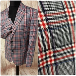 TOPMAN Super Skinny Suit Jacket Blazer Sport Coat 42 Check Plaid Red Blue Tweed - Picture 1 of 24