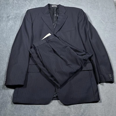 Ermenegildo Zegna Bagliani Suit Mens 44 Navy Blue Pinstripe Wool Trofeo Italy - Image 1 of 4