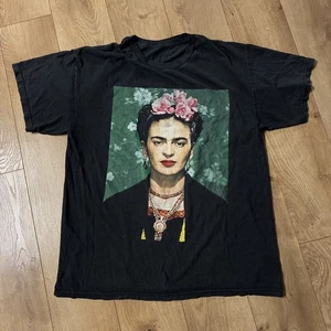 Frida Kahlo schwarzes T-Shirt Größe Large Kunst Mexiko Y2k Vintage Künstlerportrait selbst - Bild 1 von 5
