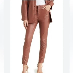 Kensie brown vegan leather classic 5 pocket high rise pants size 4/27 - Picture 1 of 13