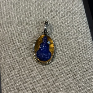 Margaret Thurman Echo des Träumers Sterlingsilber Lapis Buddha Medaillon Anhänger - Bild 1 von 5