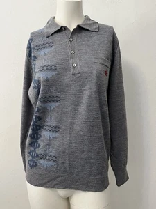 Montaagut International Wool Acrylic Blue Aztec Pattern Embroidered Polo Size 4 - Picture 1 of 6