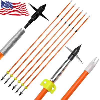 31'' Bowfishing Arrows Solid Fiberglass Broadheads Archery Bow Fishing Hunting - Image 1 of 4