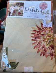 Bloomcraft Home Dahlie bedruckte Tischdecke - rund 70" NEU 100% Baumwolle - Bild 1 von 4