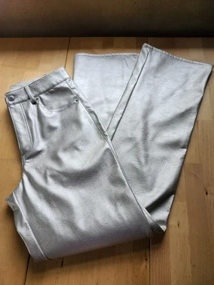 Pantalones plisados metálicos para mujer plateados talla 4 H&M Reputation Swiftie Cybercore Rock Foto 1 de 4