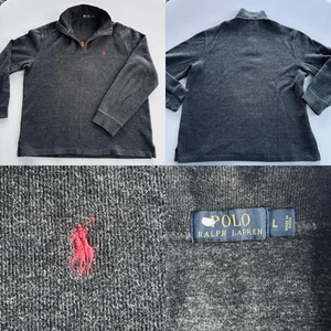 Polo Ralph Lauren Quarter Zip Pullover Sweatshirt Charcoal Gray L Cotton USA - Picture 1 of 16