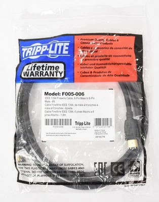 Tripp Lite 6 Ft. IEEE 1394 Firewire Cable 6 Pin Male x Male F005-006 - Image 1 of 4