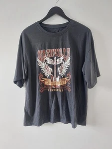 Womens Blouse Tee T-shirt Top Size L Grey White Rock Retro Guitar Ladies Boho - Picture 1 of 5
