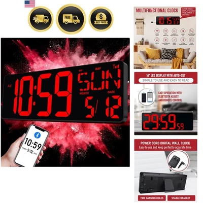 17.2'' Bluetooth Large LED Digital Wall Clock, Large Display Date and Tempera... - Image 1 of 4