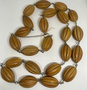 BCBGMAXAZRIA Collana di Perline in Legno Intagliato Grossa Boho Dea Beatitudine NOS 40” - Foto 1 di 9