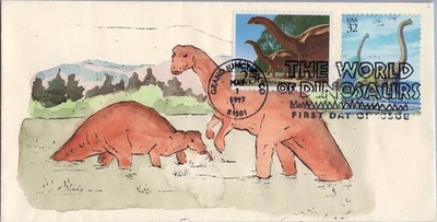 US 3136 FDC Dinosaurs SMB Cachets Hand Painted ZAYIX 060922SM01 - Image 1 of 2