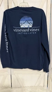 Vineyard Vines Shirt Mens Medium Blue Long Sleeve Ski You Later - Picture 1 of 6