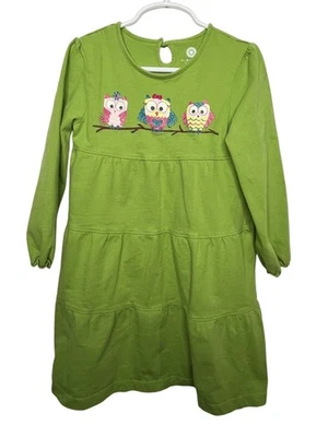 Vestido J Caqui Niñas Talla 5 Estampado Búho Verde En Niveles Manga Larga Algodón Foto 1 de 4