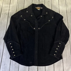 VINTAGE HARLEY DAVIDSON WOMEN'S LARGE LEATHER SNAP FRONT WESTERN SHIRT JACKET. - Picture 1 of 15