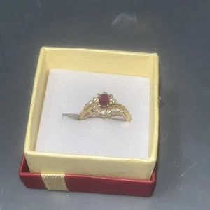 14 Karat Yellow Gold Diamond and Ruby Ring - Picture 1 of 3