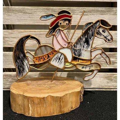 Escultura de vitral de caballo jinete nativo americano DeGrazia base de madera firmada Foto 1 de 4
