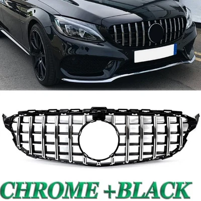 Black+Chrome GT Style Front Bumper Grille For Benz W205 C300 C Class 2015-2018  Foto 1 de 4