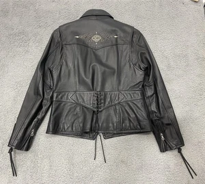 Women's Harley Davidson Soft Leather Biker Riding Jacket Emblem Corsette Sz XL - Picture 1 of 11