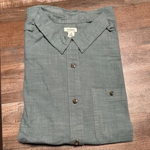LL Bean Green Linen Long Sleeve Button up Shirt Women Size 1X Cotton Spandex - Picture 1 of 13