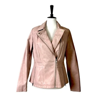 Roz & Ali Jacket Moto Faux Leather Vegan Zip Front Blush Pink Women Size Large - Image 1 of 4