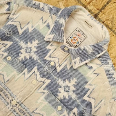 Faherty Artist Series Flannel Shirt Mens Medium Lakota Heavy Cotton Surf Aztec - Image 1 of 4