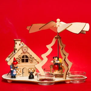 SIKORA P30 2-in-1 Holz Teelicht Weihnachtspyramide mit Räucherhaus Hexenhaus - Bild 1 von 3