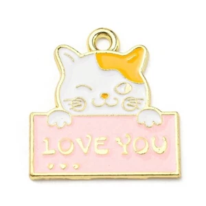 5 Beautiful ''LOVE YOU" Cat Design Gold Tone Pendant &Enamel Detail - Picture 1 of 2