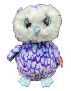 Owl TY Beanie Boo Oscar Plush Glitter Eyes 2015 June 10 NEW Bird Blue Purple - Picture 1 of 9
