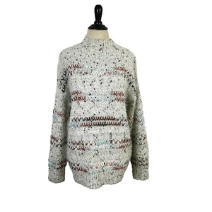 Raga Anthropologie SWEATER S Confetti Pink Blue Gray Fuzzy Mock Neck Artsy Boho - Picture 1 of 14