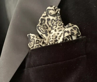 Leopard Print Beige Grey 💯% Cotton Pocket Square Handkerchief Hankie 🇬🇧 - Image 1 of 4