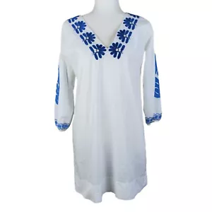 Madewell Women's Embroidered Dress 100% Cotton White With Blue Floral Size XS - Picture 1 of 10