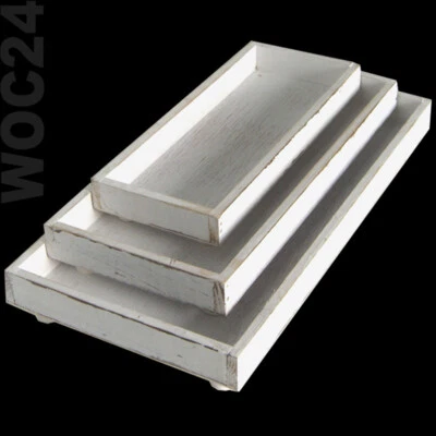 Dekoplatte Dekotablett Holz Kerzen Tisch Tablett Deko Platte Shabby Chic Weiß - Bild 1 von 4