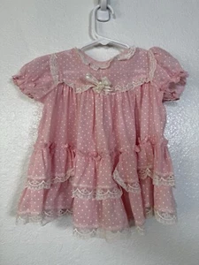 Vintage Infant Girls Party Pageant Dress Pink Dotted 3-6 Months Toddler - Picture 1 of 10
