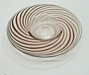 Cuenco de vidrio artístico soplado a mano espiral marrón 10" de colección - Imagen 1 de 4