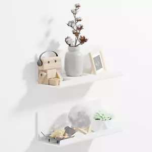 Acrylic Wall Floating Shelves Set of 2 White 12 Inch Adhesive Organizer for Bath - Picture 1 of 12