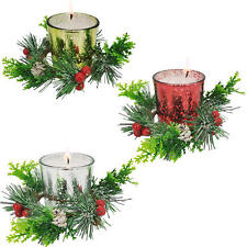 Easter Glass Tealight Candle Holder Natural Plant Wreath Candlestick Decorations