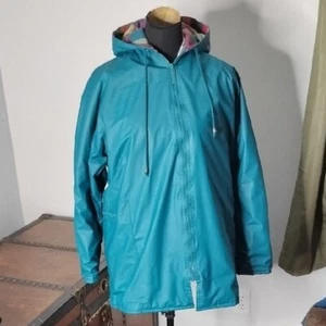 Totes Teal Green Lined Rain Coat Hooded Jacket - Size Medium - Picture 1 of 5