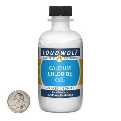 LOUDWOLF INDUSTRIAL & SCIENTIFIC Calcium Chloride / 4 Ounce Bottle / 99% Pure Food Grade / Fine Powder / USA