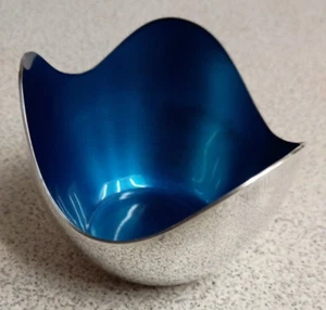 Vintage Meka Senmark Guilloche Blue Enamel Abstract Form Bowl 3" - Picture 1 of 24